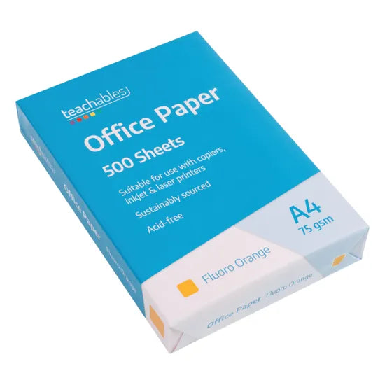Office Paper A4 Fluoro Orange - Pack of 500 - Modern Teaching Aids NZ