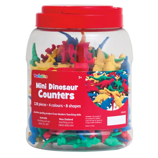 Teachables Mini Dinosaurs Counters - Set of 128 in Jar - Modern Teaching Aids NZ