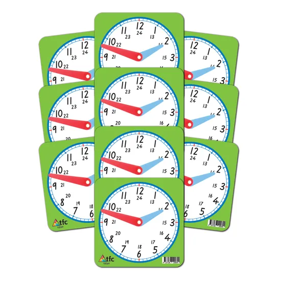 Teachables Clock Faces - Small, 24-Hour Format, Set of 10 - Modern Teaching Aids NZ