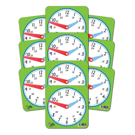Teachables Clock Faces - Small, 24-Hour Format, Set of 10 - Modern Teaching Aids NZ