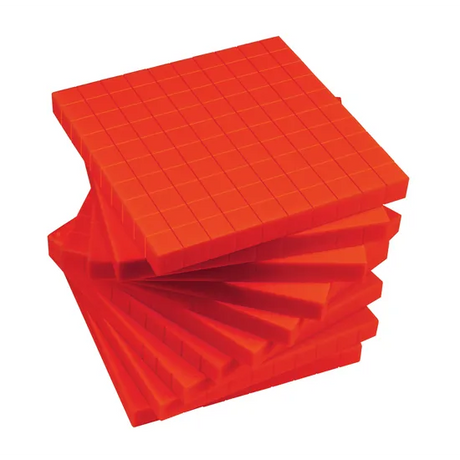 Teachables Base Ten MAB Flats - Plastic, Red, Set of 10 - Modern Teaching Aids NZ