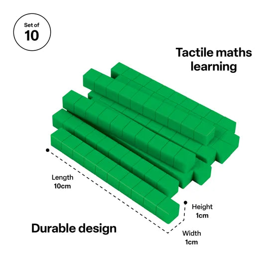 Teachables Base Ten MAB Longs - Plastic, Green, Set of 10 - Modern Teaching Aids NZ