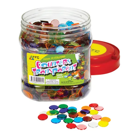 Transparent Counters - 16mm, 10 Colours, 2000 Pieces