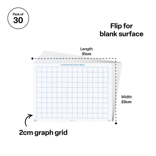 Teachables Write 'n' Wipe Boards - 2 cm Grid, Set of 30 - Modern Teaching Aids NZ