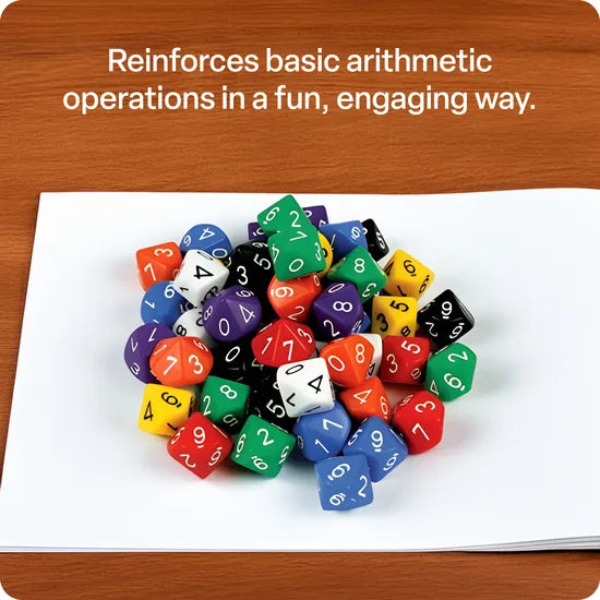 Teachables Dice - 10-Face Solid 0-9, Set of 50 - Modern Teaching Aids NZ