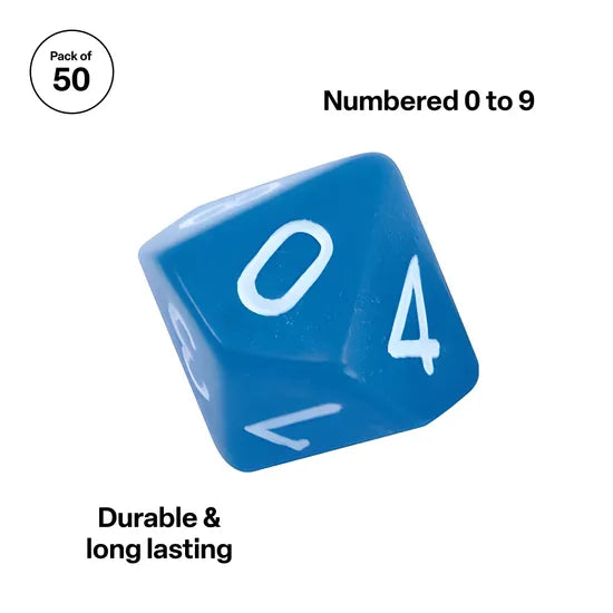 Teachables Dice - 10-Face Solid 0-9, Set of 50 - Modern Teaching Aids NZ