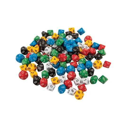Teachables Dice - 10-Face Solid 0-9, Jar of 100 - Modern Teaching Aids NZ