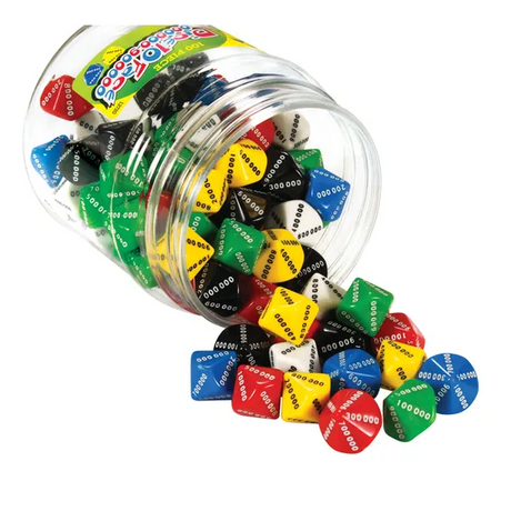 Teachables Dice - 10-Face 000000-900000, Set of 100 - Modern Teaching Aids NZ