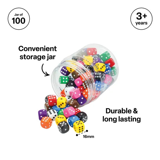 Teachables Dice - 16 mm Dots, Jar of 100 - Modern Teaching Aids NZ