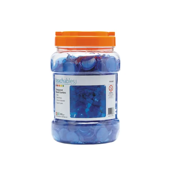 Teachables Counters - Transparent Blue, 22 mm, Pack of 1,000 - Modern Teaching Aids NZ