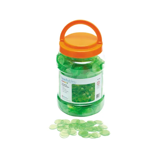 Teachables Counters - Transparent Green, 22 mm, Pack of 1,000 - Modern Teaching Aids NZ