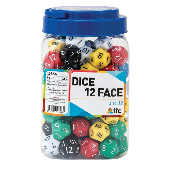 Teachables Dice - 12-Face, Numbers 1-12, Jar of 100 - Modern Teaching Aids NZ