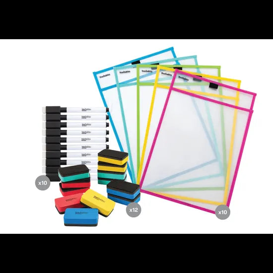 A4 Write n Wipe Sleeves, Pens & Erasers Kit - Modern Teaching Aids NZ