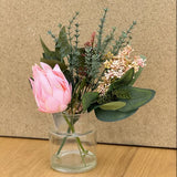 Artificial Pink Protea Bouquet in Glass Vase 35cm - Modern Teaching Aids NZ