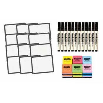 Teachables Magnetic Mini Whiteboards, Black Chisel Tip Markers & Mini Erasers - Kit of 12 - Modern Teaching Aids NZ