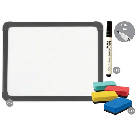 Teachables Magnetic Mini Whiteboards, Black Bullet Tip Markers & Mini Erasers - Kit of 12 - Modern Teaching Aids NZ