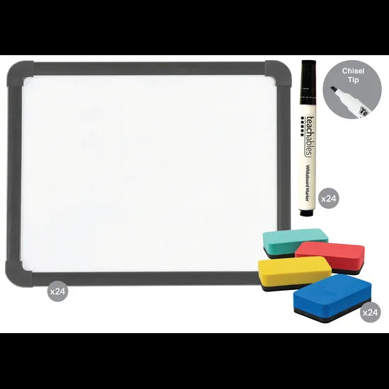 Teachables Magnetic Mini Whiteboards, Asst Chisel Tip Markers & Mini Erasers - Kit of 24 - Modern Teaching Aids NZ