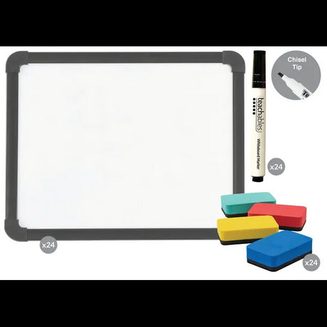 Teachables Magnetic Mini Whiteboards, Asst Chisel Tip Markers & Mini Erasers - Kit of 24 - Modern Teaching Aids NZ