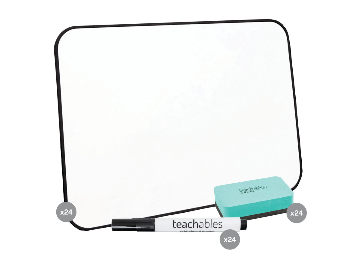 Teachables Magnetic Mini Whiteboards, Chisel Tip Assorted Markers & Mini Erasers - Kit of 24