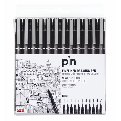 Uni Pin Fine Line Black Pen - Pack of 12 - Modern Teaching Aids NZ