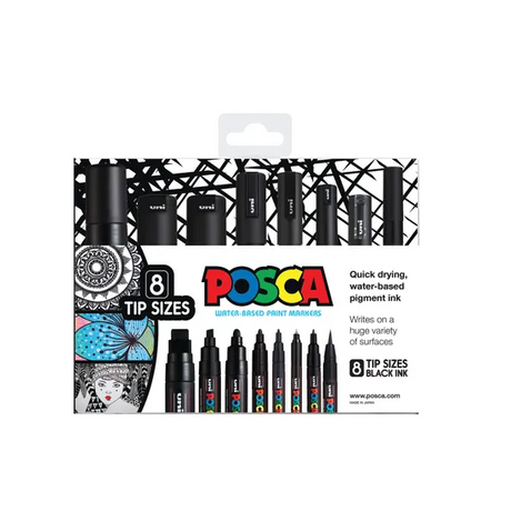 POSCA Marker Assorted Black - Pack of 8 - Modern Teaching Aids NZ